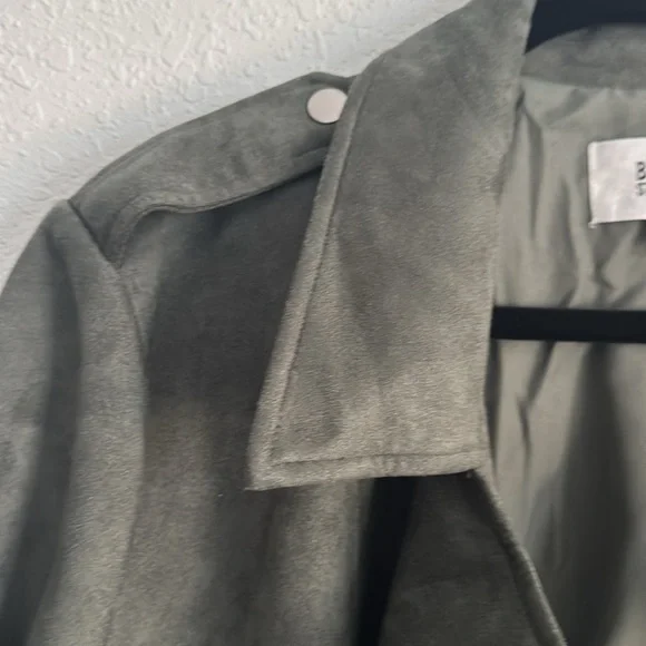 BB Dakota Green Faux Suede Leather Moto Jacket Asymmetrical Design - Picture 4 of 6